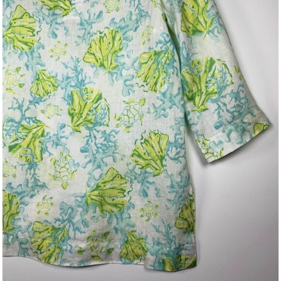 J Jill Love Linen Shirt Womens XS Sea Turtle Print Tunic Top Beach Summer Casual - Picture 3 of 13